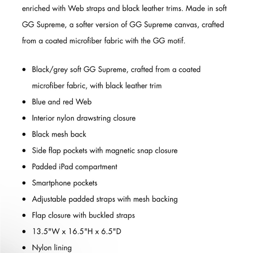 GUCCI GG SUPREME Backpack Black Soft Canvas Leather Large Size AUTHENTIC - Picture 8 of 17